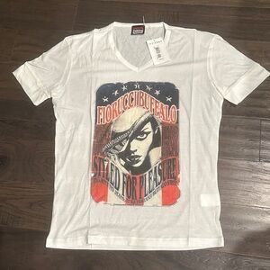 Fiorucci White Graphic Tee with Red and Blue Design
